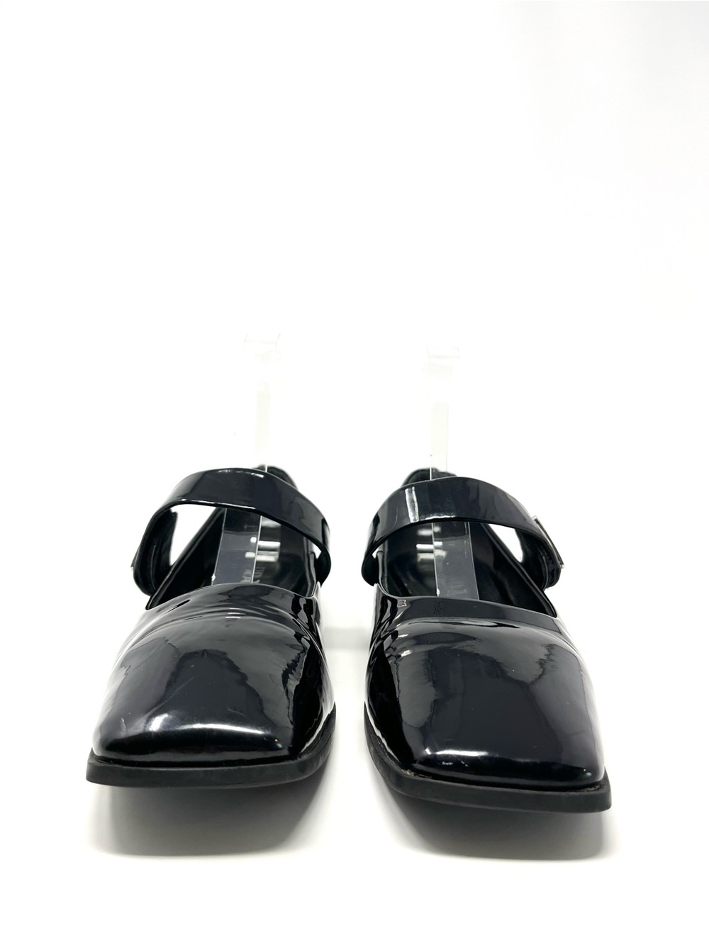 Prada Black Patent Leather Square Toe Triangle Logo Mary Jane Janes Flats 38 8 - Picture 5 of 11